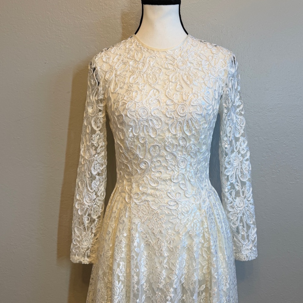 Vintage 80s 90s Nancy Johnson Cottagecore Coquette Lace Dress Size 4